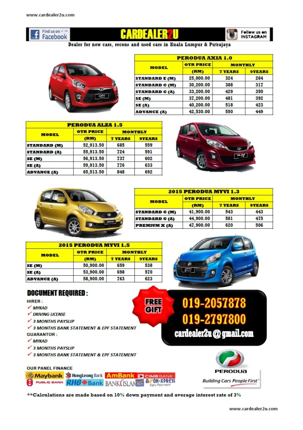 Perodua Axia Promotion Price - Lettre J